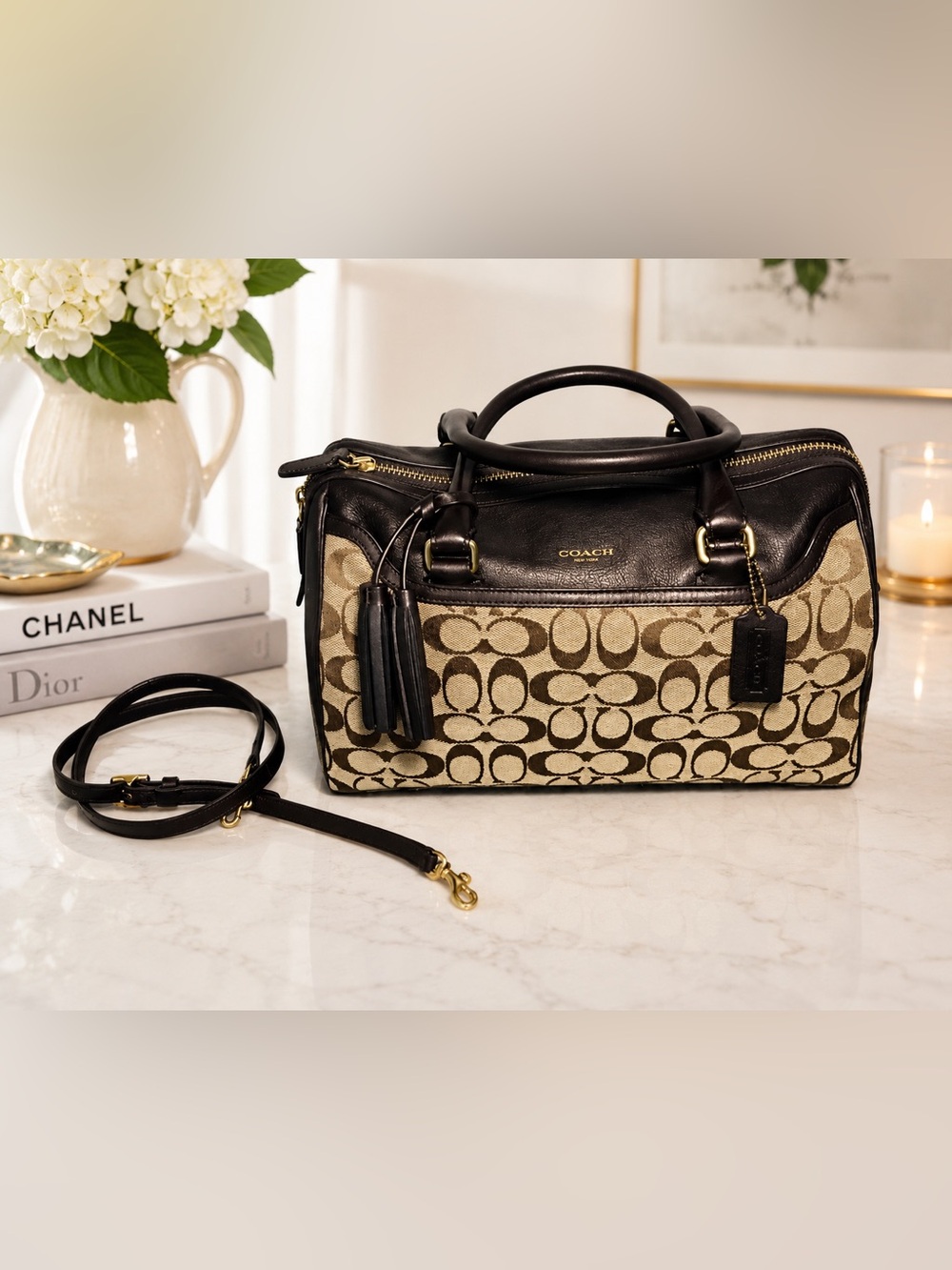Coach Canvas & Leather Shoulder Bag-(#0163)